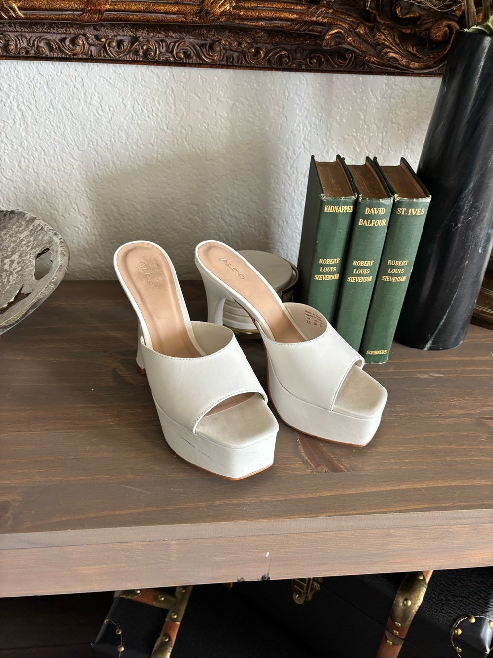 Aldo White Platform Mule Sandals